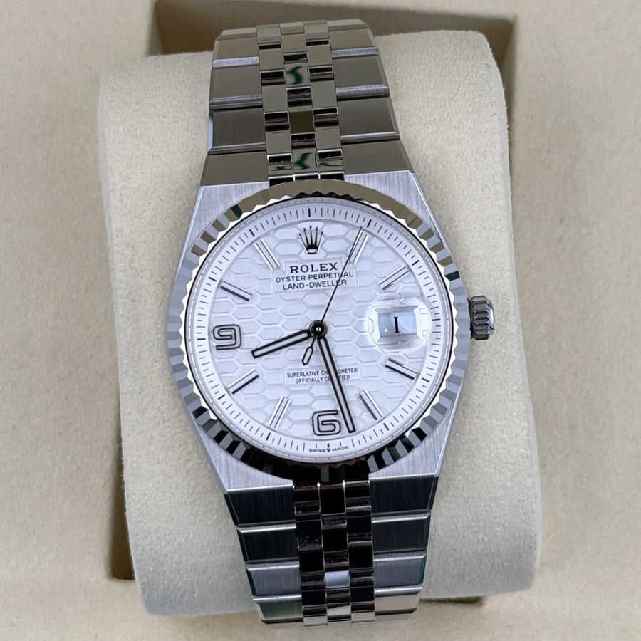 Rolex Land-Dweller White Honeycomb Fluted Jubilee Steel 36mm 127234
