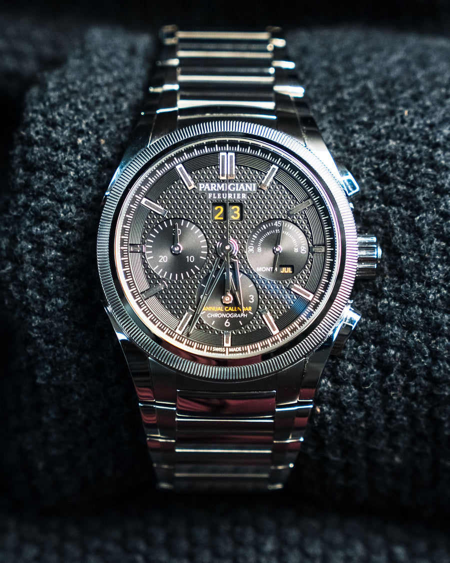 Parmigiani Fleurier Tondagraph GT Guilloche Black Dial Steel 42mm PFC906