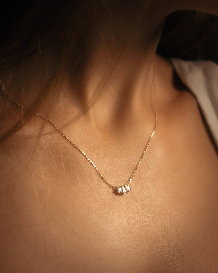 Dainty 0.44ct Lab Grown Diamond Three-Stone Necklace in 14k Yellow Gold