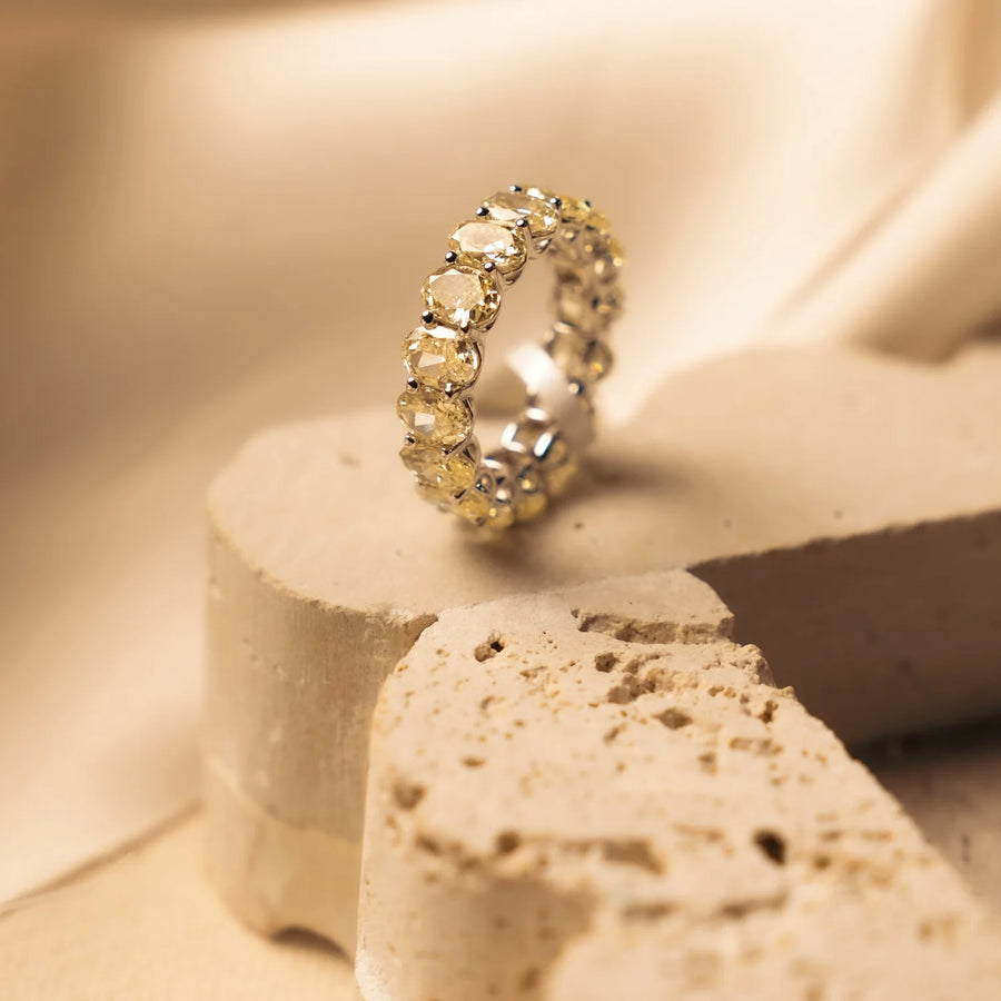 Brilliant 10.98ct Lab Grown Round Yellow Diamond Band in 14k White Gold